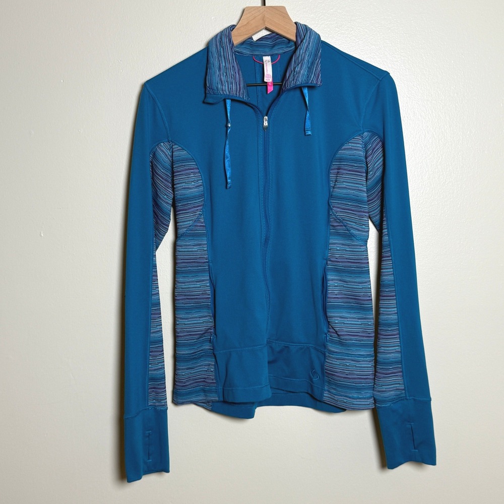 Moving Comfort Womens Full Zip Athletic Jacket M Teal Blue Space Dye Atheisure‎